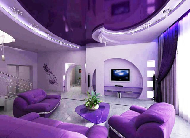Couleur violette salon moderne faux plafond dar déco, décoration ... Décor Salon Moderne