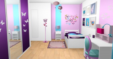 chambre-fille-violet-mauve-turquoise-papillons-bandes-peinture-1